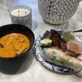Sweet Basil - Tom Kha soup (spicy), Lemongrass Skewers, Sauced Jeow Bong wings, Shrimp Spring Rolls & Lao Grilled Steak. - Thai Near Me - Franklin, Wisconsin Sweet Basil - Tom Kha soup (spicy), Lemongrass Skewers, Sauced Jeow Bong wings, Shrimp Spring Rolls & Lao Grilled Steak. - Thai Near Me - Franklin, Wisconsin