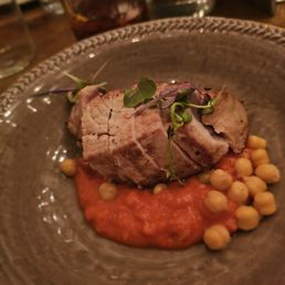 Bistecca Di Tonno- Pan-seared tuna with spicy romesco sauce, hazelnut, and chickpeas. $29. Flavors decent but the tuna was cold Bistecca Di Tonno- Pan-seared tuna with spicy romesco sauce, hazelnut, and chickpeas. $29. Flavors decent but the tuna was cold