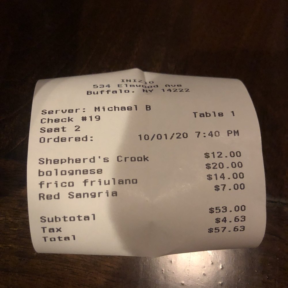 Inizio - My receipt. - Italian Near Me - Buffalo, New York Inizio - My receipt. - Italian Near Me - Buffalo, New York