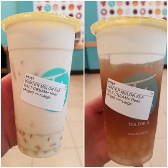 T4 Natomas - Same drink 2 ways to taste. Shake it to the left or leave it to the right. Left tastes like cookie. Very good. with clear pearls(angel) - Coffee & Tea Near Me - Sacramento, California T4 Natomas - Same drink 2 ways to taste. Shake it to the left or leave it to the right. Left tastes like cookie. Very good. with clear pearls(angel) - Coffee & Tea Near Me - Sacramento, California