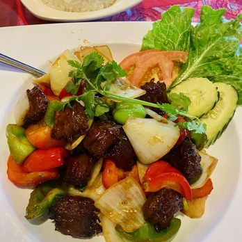 Golden Bamboo Vegetarian Restaurant - Bò Lúc Lắc with White Rice (Shaken Beef) - Vegetarian Near Me - San Jose, California
