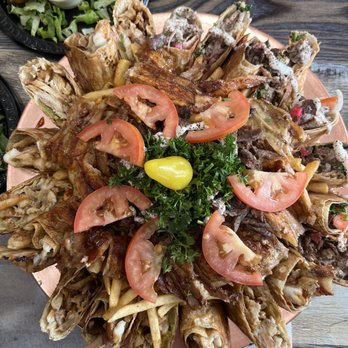 Damasquino - Chicken and beef shawarma, fries, and tomatoes. - Middle Eastern Near Me - Glendora, California Damasquino - Chicken and beef shawarma, fries, and tomatoes. - Middle Eastern Near Me - Glendora, California