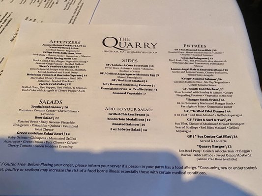 Menu photo 1 The Quarry Restaurant Hingham, MA Menu photo 1 The Quarry Restaurant Hingham, MA
