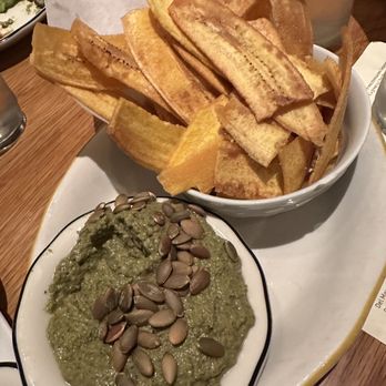 Comal - Sikil pak - Fried Plantains with Eggplant-Pepita Dip (5 stars) - Mexican Near Me - Berkeley, California