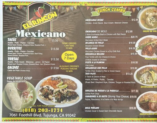 Menu photo 2 El Rincon Mexicano Tujunga, CA Menu photo 2 El Rincon Mexicano Tujunga, CA