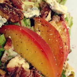 The Square - Local peach, local pecans, local bleu cheese, local blueberry dressing on this seasonal salad!