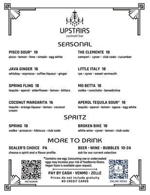 Menu photo 1 Upstairs Cocktail Bar Queens, NY Menu photo 1 Upstairs Cocktail Bar Queens, NY