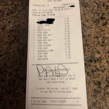 Applebee's Grill + Bar - Receipt. - American Near Me - Hanford, California Applebee's Grill + Bar - Receipt. - American Near Me - Hanford, California