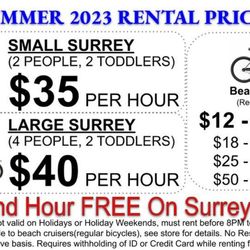 Ocean Waves Gift Shop & Bike Rentals - Summer 2023 Bike Rental Prices - subject to change please see store for details