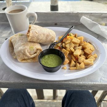 Crazee Burger - Chorizo breakfast burrito and coffee - Burgers Near Me - San Diego, California