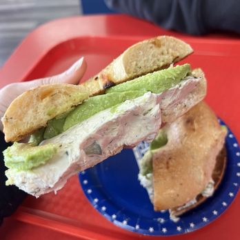 Great American Bagel - Cheddar herb bagel with cucumber shmear and avocado - Bagels Near Me - Palos Heights, Illinois Great American Bagel - Cheddar herb bagel with cucumber shmear and avocado - Bagels Near Me - Palos Heights, Illinois