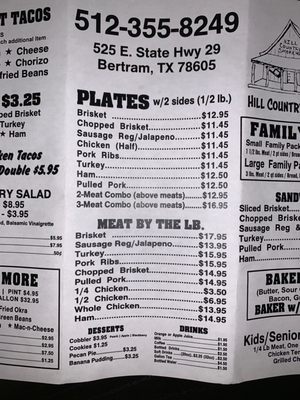 Menu photo 1 Hill Country Smokehouse Bertram, TX