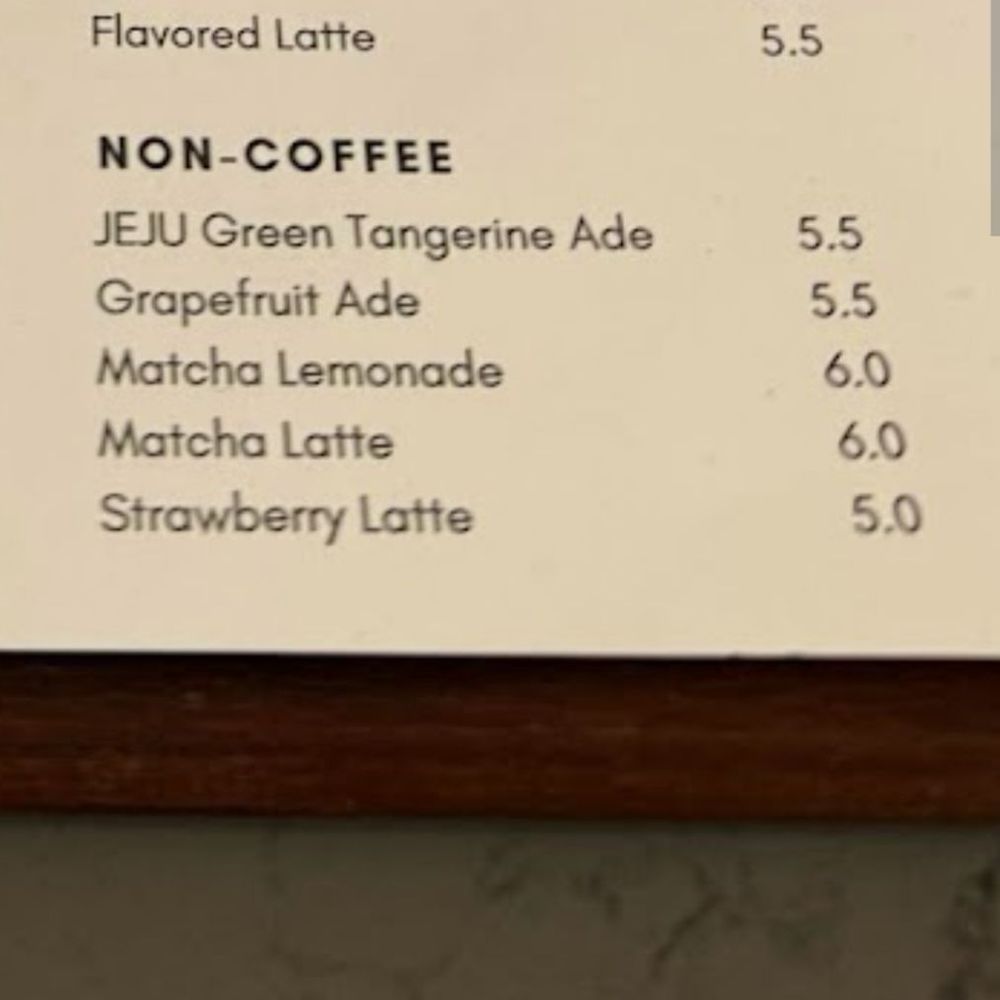 Non coffee menu