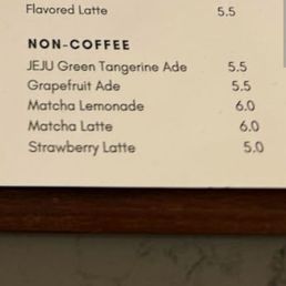 Non coffee menu