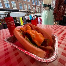 Benny's Chicken - Chicken sandwich with cheese and hot sauce.