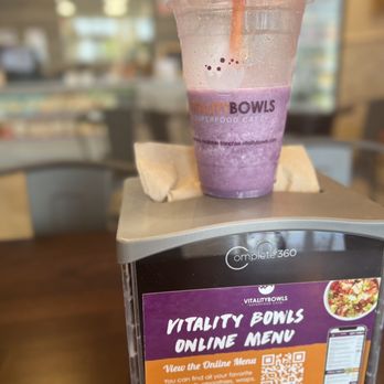 Vitality Bowls - a purple smoothie in a plastic cup - Juice Bars & Smoothies Near Me - Modesto, California Vitality Bowls - a purple smoothie in a plastic cup - Juice Bars & Smoothies Near Me - Modesto, California