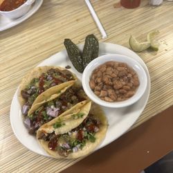Street Tacos and Seafood - 3 Steak Tacos w/ Pinto Beans
