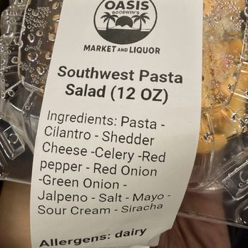 Oasis Market And Liquor - 12 oz. Southwest Pasta Salad ingredients. - Grocery Near Me - Redlands, California Oasis Market And Liquor - 12 oz. Southwest Pasta Salad ingredients. - Grocery Near Me - Redlands, California