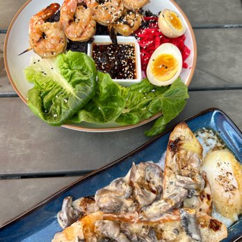 Gather in Jackson Hole - Wild Mushroom Toast (without Melted Bleu Cheese) & Forbidden Bowl (without pork) - New American Near Me - Jackson, Wyoming