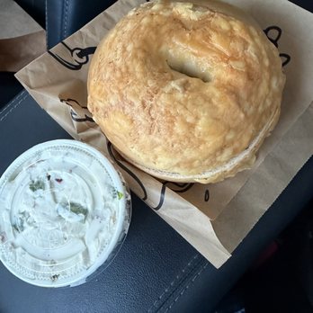 Jeff's Bagel Run - Asiago bagel and veggie cream cheese - Bagels Near Me - Lakewood Ranch, Florida Jeff's Bagel Run - Asiago bagel and veggie cream cheese - Bagels Near Me - Lakewood Ranch, Florida