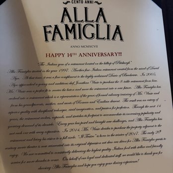 Alla Famiglia - Personalized menu - Italian Near Me - Pittsburgh, Pennsylvania