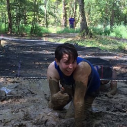 Thomas Falls Zipline Challenge Course - After finishing the mud crawl!