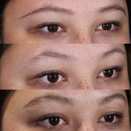 (Top to bottom) makeup, no makeup, first session natural nano brows