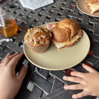 Klatch Coffee - Banana muffin and ham and cheese croissant - Coffee & Tea Near Me - Rancho Cucamonga, California