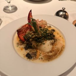 roast lobster with chanterelle mushrooms,potato purée, edamame, and asparagus roast lobster with chanterelle mushrooms,potato purée, edamame, and asparagus