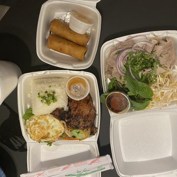 Pho & Grill - A3 Egg rolls, F2. Eye of Round Steak and Beef Flank Noodle Soup, C8. Grilled Pork Chop, Shredded Pork and Egg Rice Plate - Vietnamese Near Me - Fort Worth, Texas Pho & Grill - A3 Egg rolls, F2. Eye of Round Steak and Beef Flank Noodle Soup, C8. Grilled Pork Chop, Shredded Pork and Egg Rice Plate - Vietnamese Near Me - Fort Worth, Texas