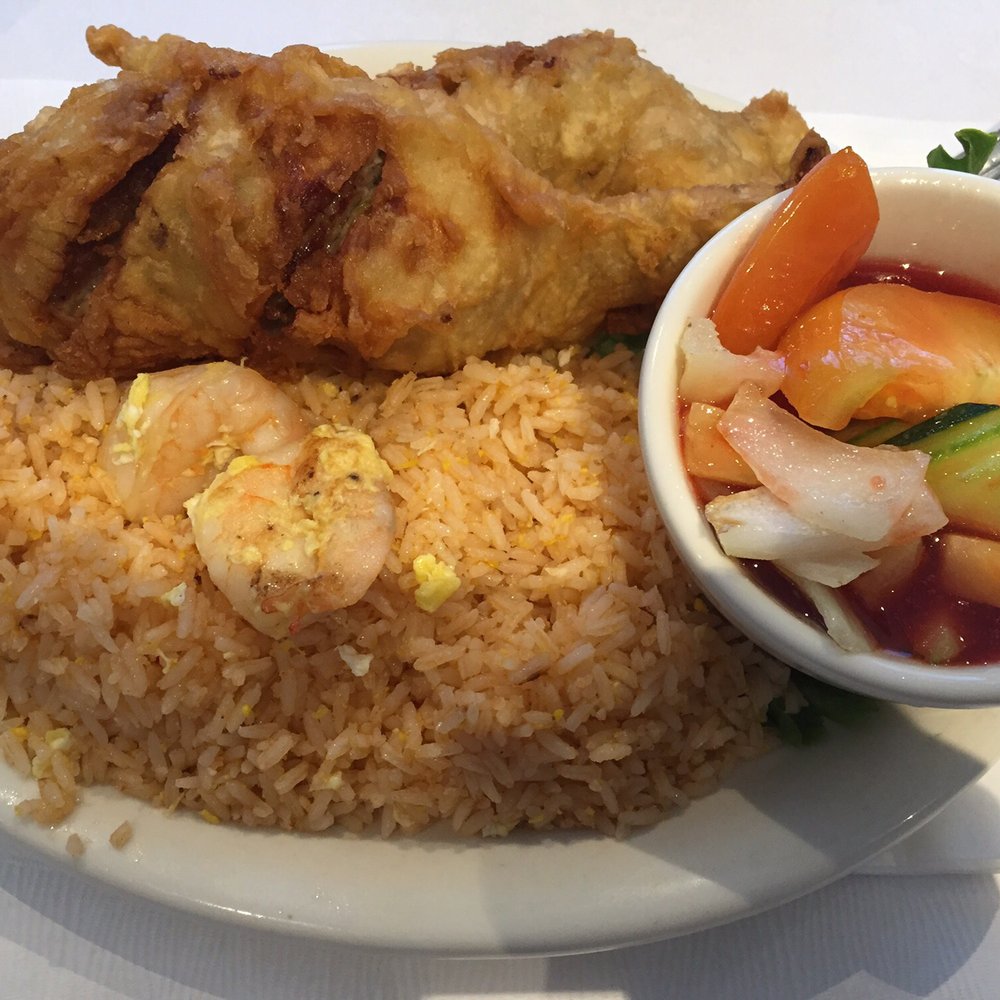 Thai Original BBQ Carson - S6 - Wing of Angel (2) with sweet and sour sauce and shrimp fried rice. ...more like two pieces of shrimp fried rice. - Thai Near Me - Carson, California Thai Original BBQ Carson - S6 - Wing of Angel (2) with sweet and sour sauce and shrimp fried rice. ...more like two pieces of shrimp fried rice. - Thai Near Me - Carson, California