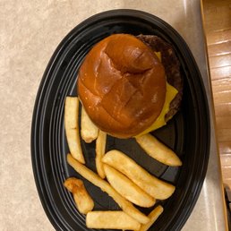 Weak looking cheese burger with like 10 fries.  Really?