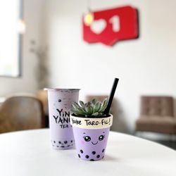 Yin Yang Tea - Paint & Sip Boba Themed Pottery Succulent Workshop on 10/7 12-2pm