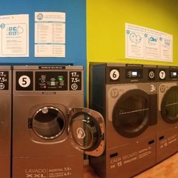 La Wash - Washers on the left (10kg, 13kg. 17kg x2) and dryers on the right (17kg x2, 13kg)