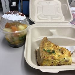 Natures Way Health Food - Ham, artichoke hearts, green onions, cheddar, Gruyere. Salty, eggy, cheesie perfection. With fruit.