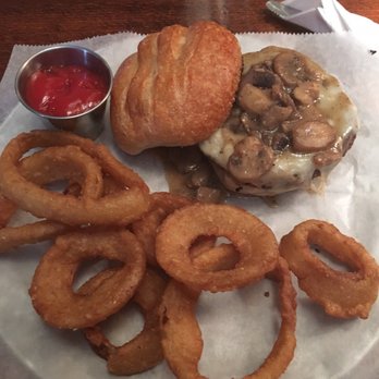 Whiskey Bar Kitchen - Veggie patty tasted great with mushrooms and Swiss cheese on top. - Pubs Near Me - Augusta, Georgia Whiskey Bar Kitchen - Veggie patty tasted great with mushrooms and Swiss cheese on top. - Pubs Near Me - Augusta, Georgia