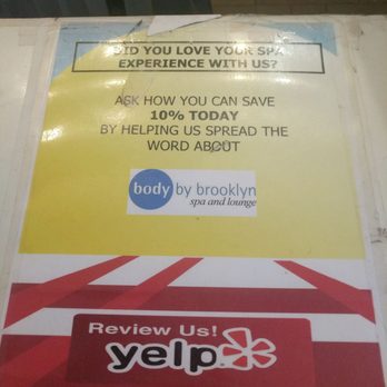 Body by Brooklyn - You have to give a 5 star review to be given the 10% discount. Do not come to this place!! - Day Spas Near Me - Brooklyn, New York Body by Brooklyn - You have to give a 5 star review to be given the 10% discount. Do not come to this place!! - Day Spas Near Me - Brooklyn, New York