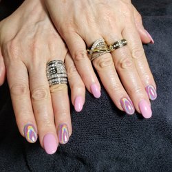 Holliwood Hair And Nails - Acrylic set OPI POLISH holographic chrome accent nails. By Denise