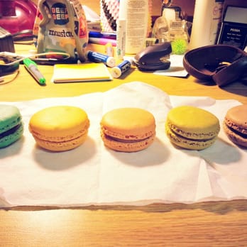 Paris Bakery - Les macarons! From the left: Earl Grey, Passion Fruit, Caramel, Pistachio, Hazelnut - Desserts Near Me - Los Angeles, California Paris Bakery - Les macarons! From the left: Earl Grey, Passion Fruit, Caramel, Pistachio, Hazelnut - Desserts Near Me - Los Angeles, California
