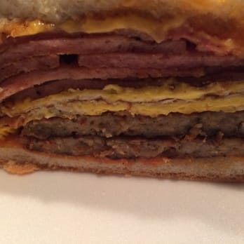 Baldwin Bagels - Taylor ham sausage egg and cheese with salt pepper ketchup (extra meat and eggs) - Bagels Near Me - Parsippany, New Jersey Baldwin Bagels - Taylor ham sausage egg and cheese with salt pepper ketchup (extra meat and eggs) - Bagels Near Me - Parsippany, New Jersey