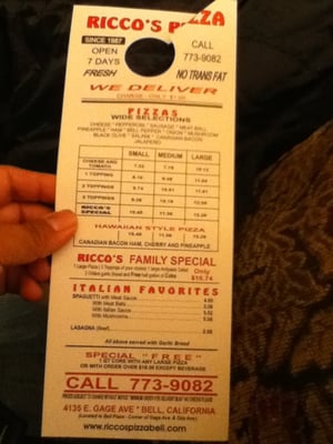 Menu photo 3 Ricco's Pizza Bell, CA