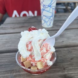 a bowl of ice cream and strawberries a bowl of ice cream and strawberries