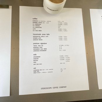 Stereoscope - Menu (2/3) March 2021 - Coffee Roasteries Near Me - Newport Beach, California
