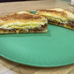 Bacon, egg and cheese sandwich on white toast. Solid!