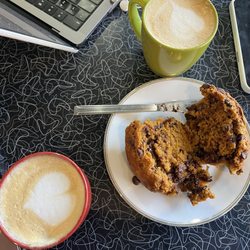 Bollo's Cafe & Bakery - Vanilla latte's and pumpkin chocolate chip muffin!