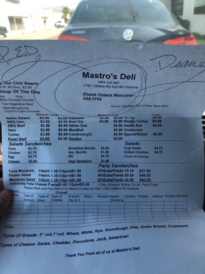 Menu photo 5 Mastro's Deli Ventura, CA