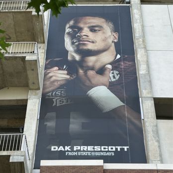Davis Wade Stadium - Dak Prescott banner hanging outside Davis Wade Stadium. - Stadiums & Arenas Near Me - Starkville, Mississippi Davis Wade Stadium - Dak Prescott banner hanging outside Davis Wade Stadium. - Stadiums & Arenas Near Me - Starkville, Mississippi