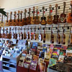 Wall of Ukuleles at Island Bazaar Ukes