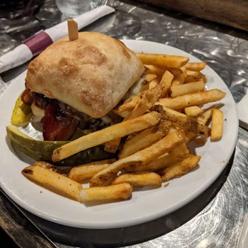 Side Street Cafe - Adam Bomb burger. I loved the fries! - American Near Me - Bar Harbor, Maine Side Street Cafe - Adam Bomb burger. I loved the fries! - American Near Me - Bar Harbor, Maine