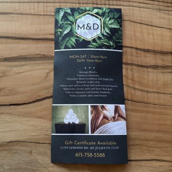 M & D Massage - Brochure as of 2/2026 - Massage Near Me - Mount Juliet, Tennessee M & D Massage - Brochure as of 2/2026 - Massage Near Me - Mount Juliet, Tennessee